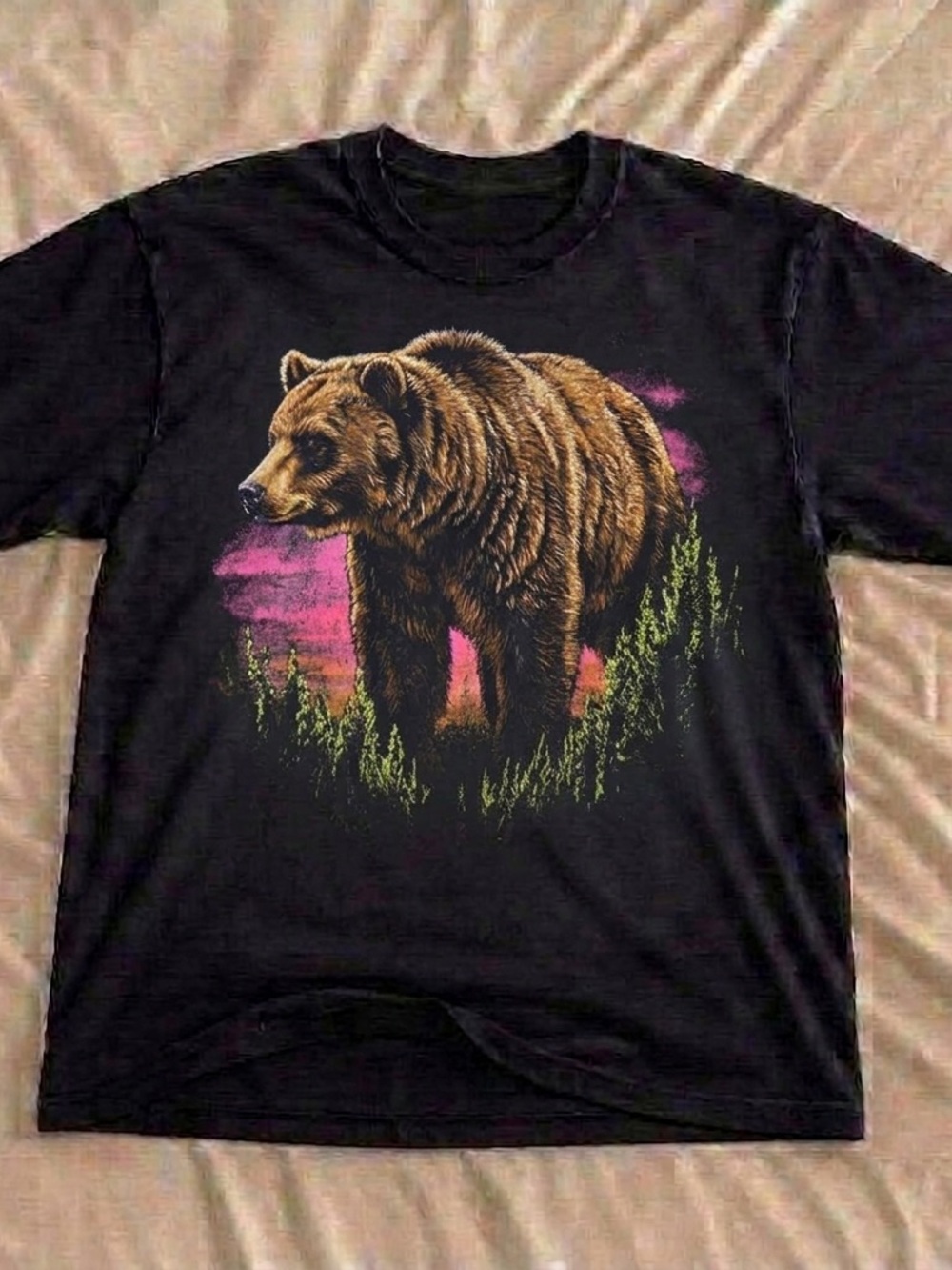 Bear Sunset Wildlife Nature Graphic Tee - Black Unisex